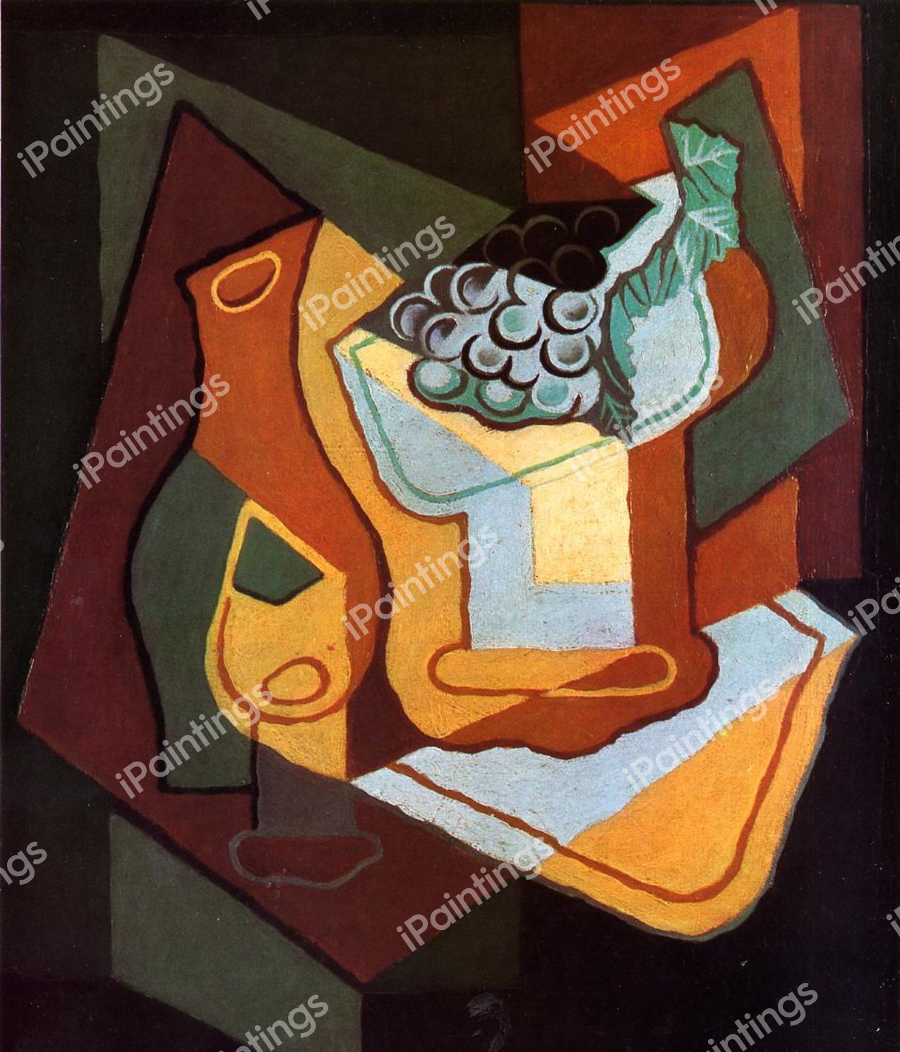 Bottle, Wine Glass and Fruit Bowl. The painting by Juan Gris