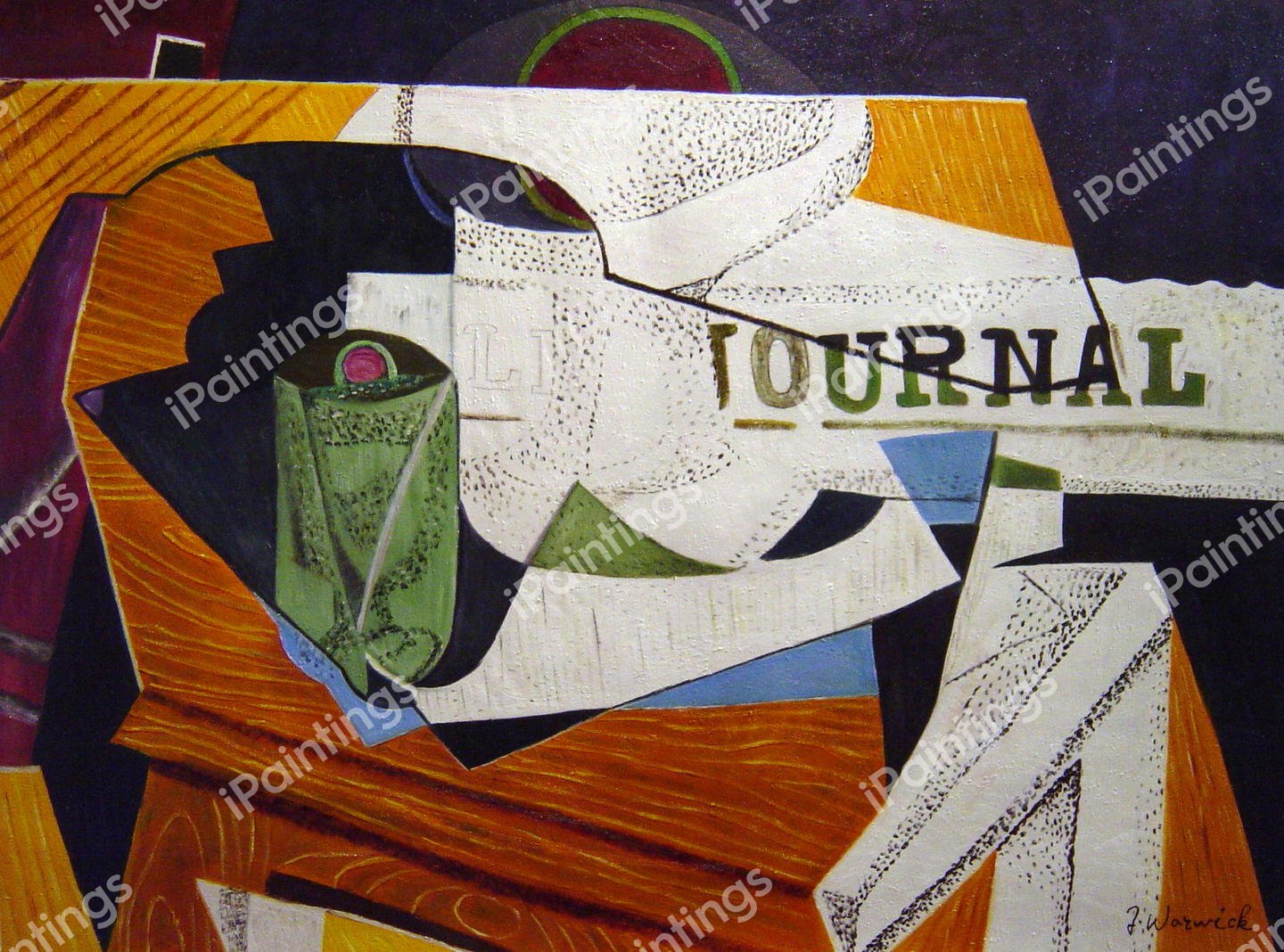 Fruit Bowl, Book And Newspaper. The painting by Juan Gris