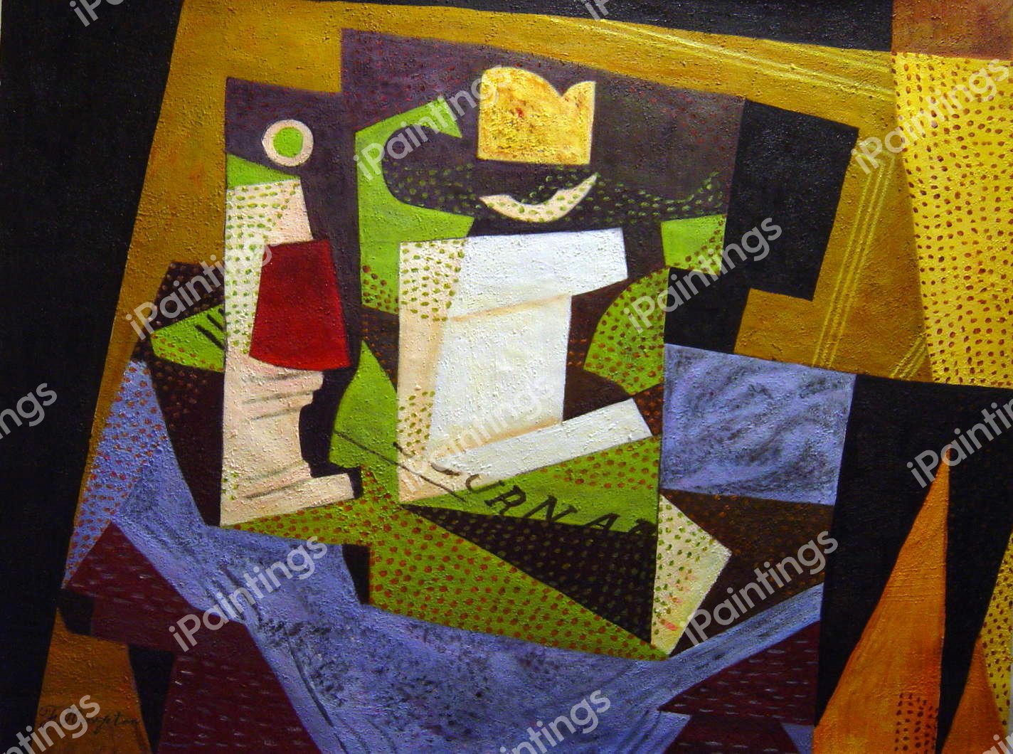 Fruit Dish On A Blue Tablecloth. The painting by Juan Gris