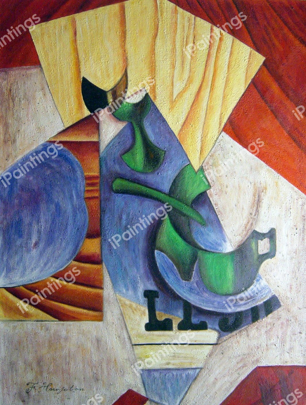 Glass, Cup And Newspaper. The painting by Juan Gris