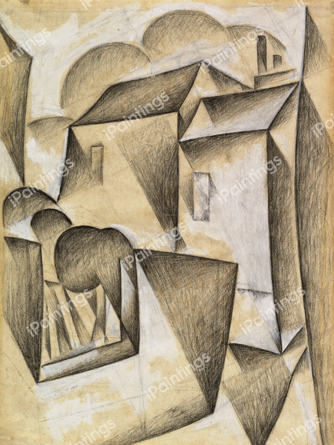 Houses in Paris, Place Ravignan. The painting by Juan Gris