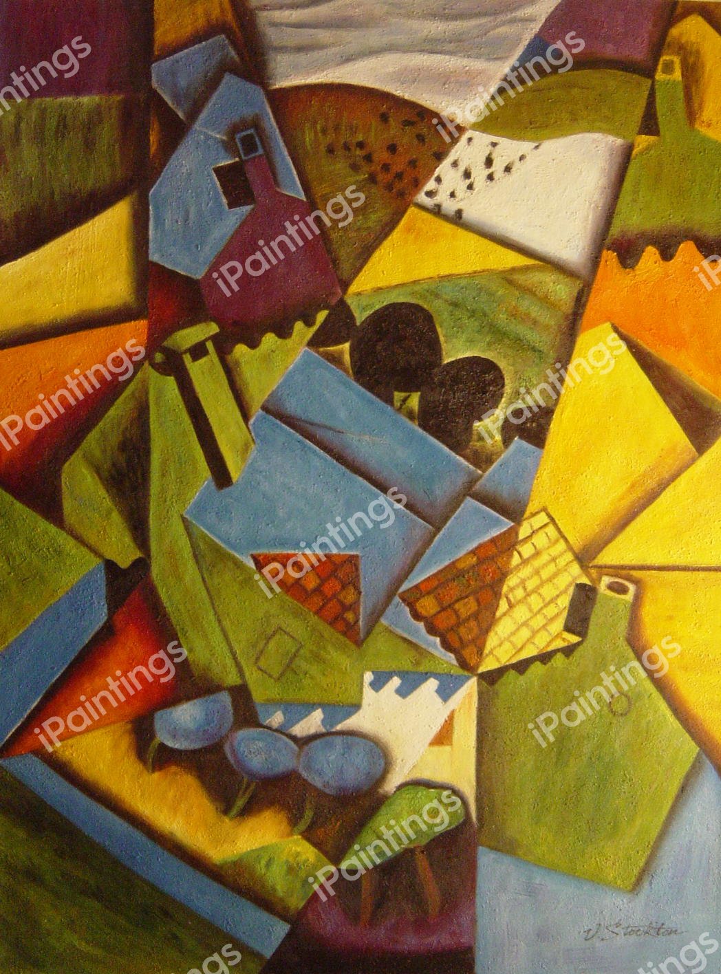 Landscape With Houses In Ceret. The painting by Juan Gris