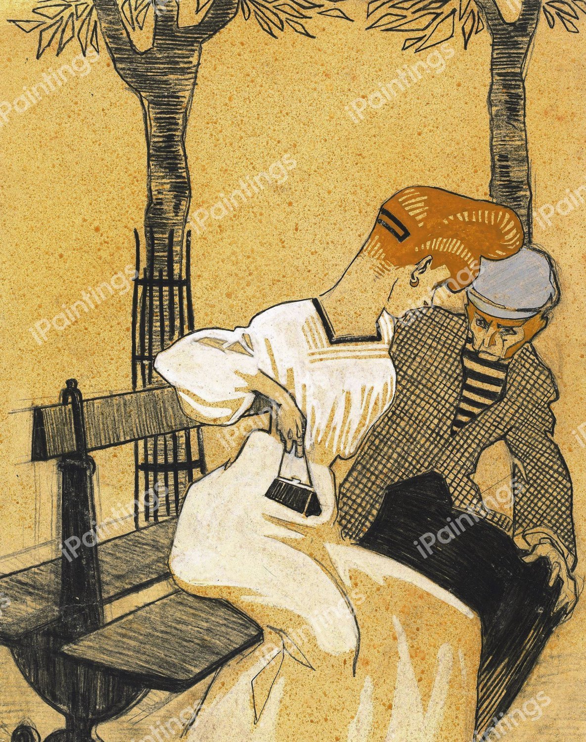 Man and Woman on Bench. The painting by Juan Gris