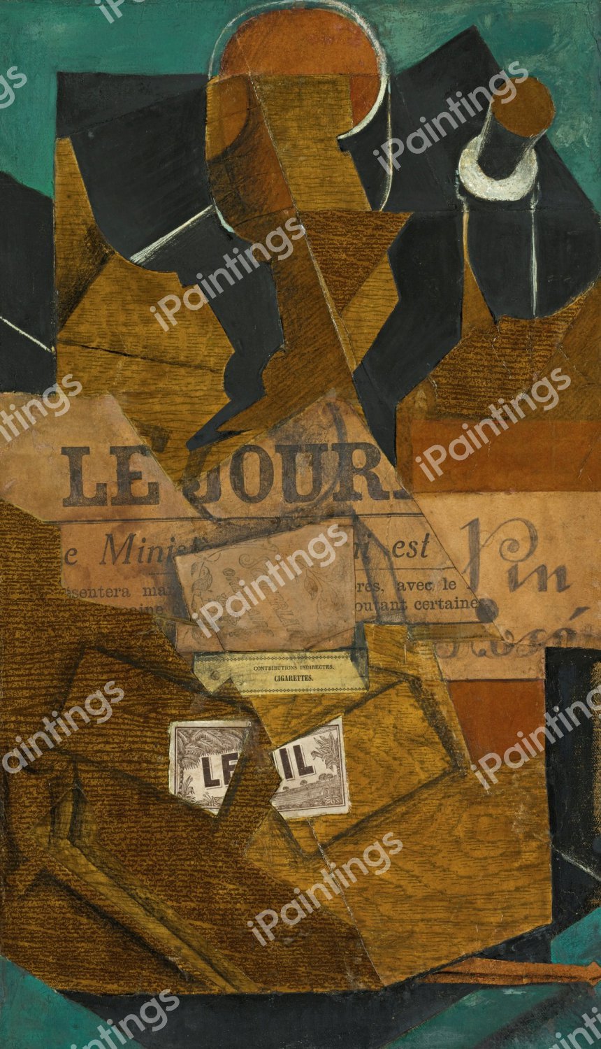 Tobaaco, Journal and Bottle of Wine. The painting by Juan Gris