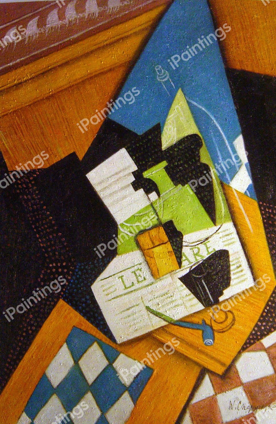 Water Bottle, Bottle, And Fruit Dish. The painting by Juan Gris