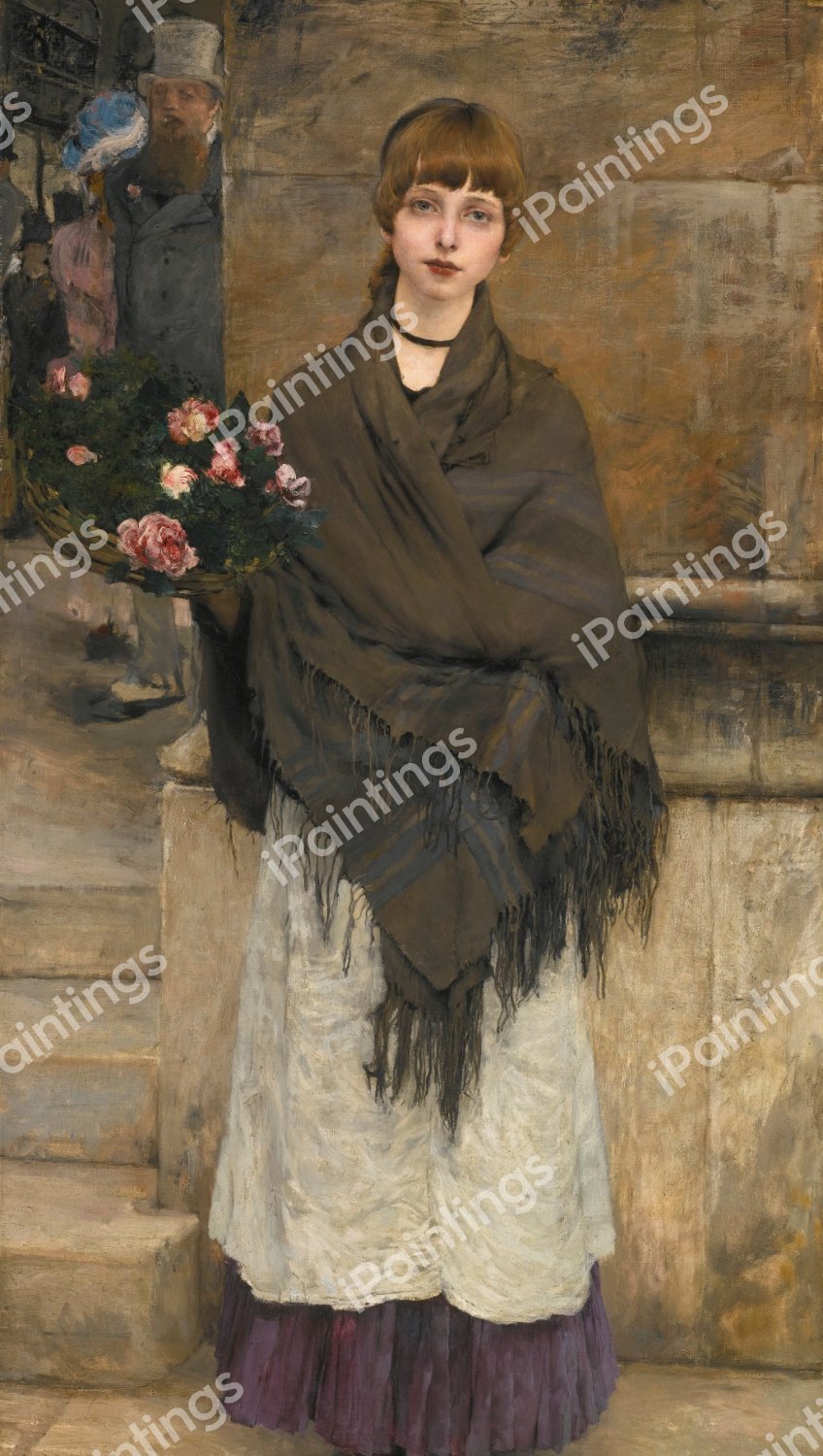 Flower Market in London. The painting by Jules Bastien-Lepage