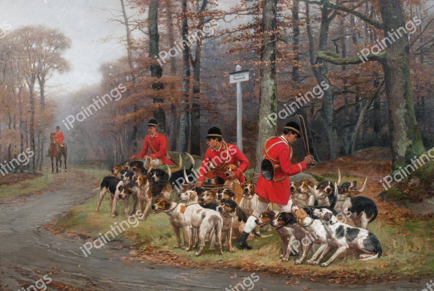 Listening to the Hounds Throwing Off. The painting by Jules-Bertrand Gelibert