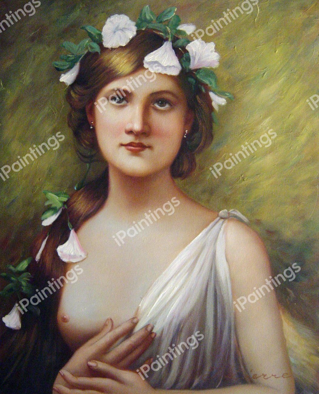 Young Woman With Morning Glories In Her Hair. The painting by Jules-Joseph Lefebvre