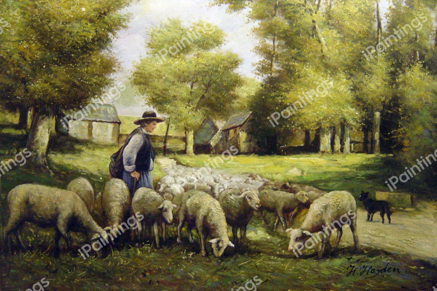 A Shepherd And His Flock. The painting by Julien Dupre