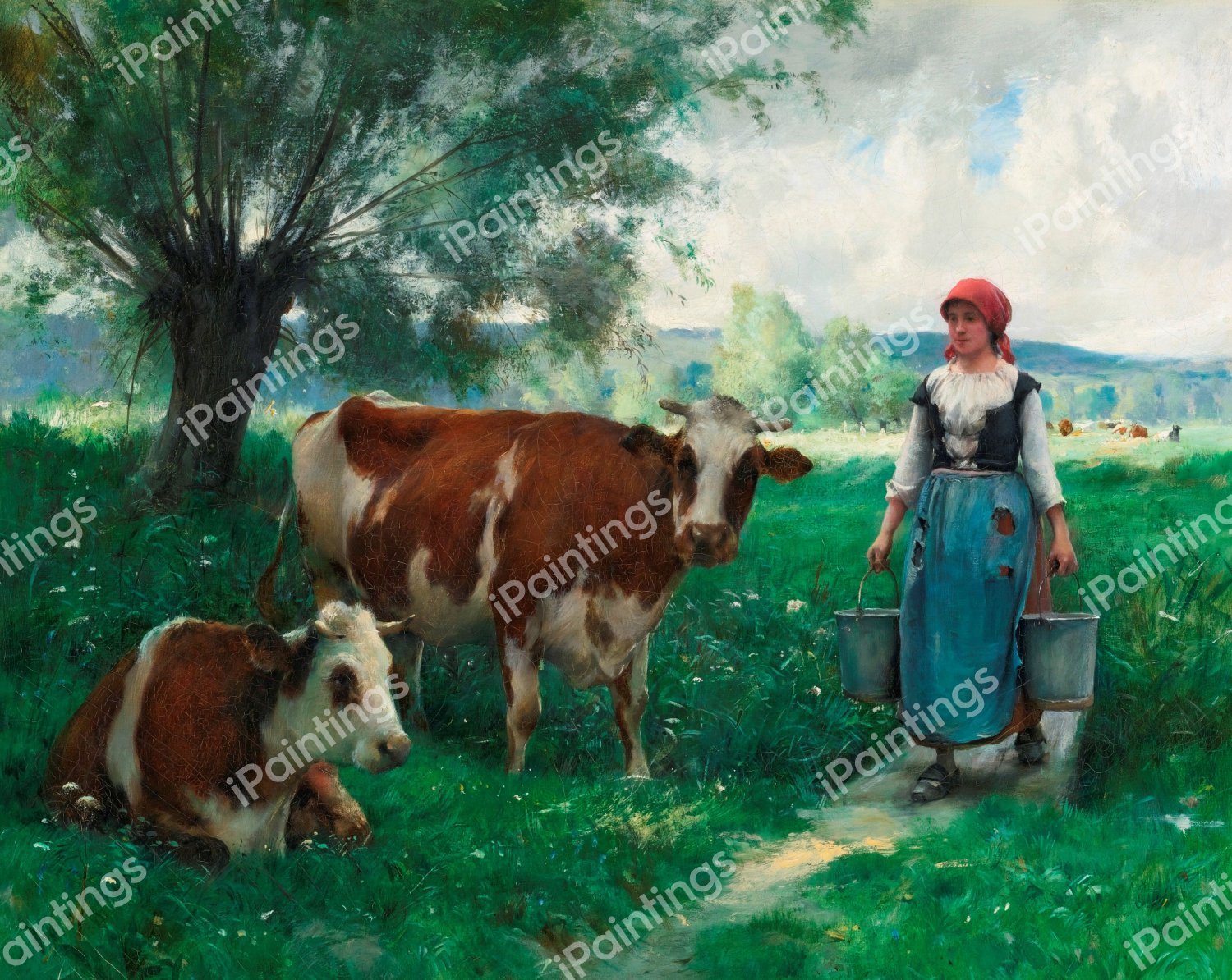 Milkmaid with Her Cows at Pasture. The painting by Julien Dupre