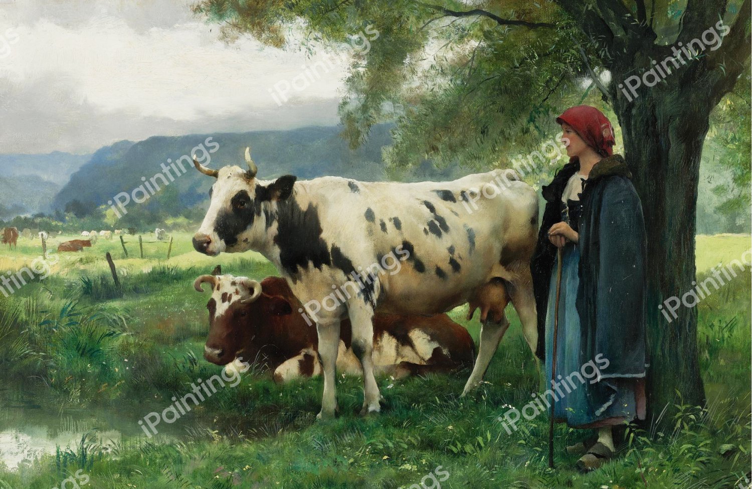 Peasant Woman with Cows. The painting by Julien Dupre