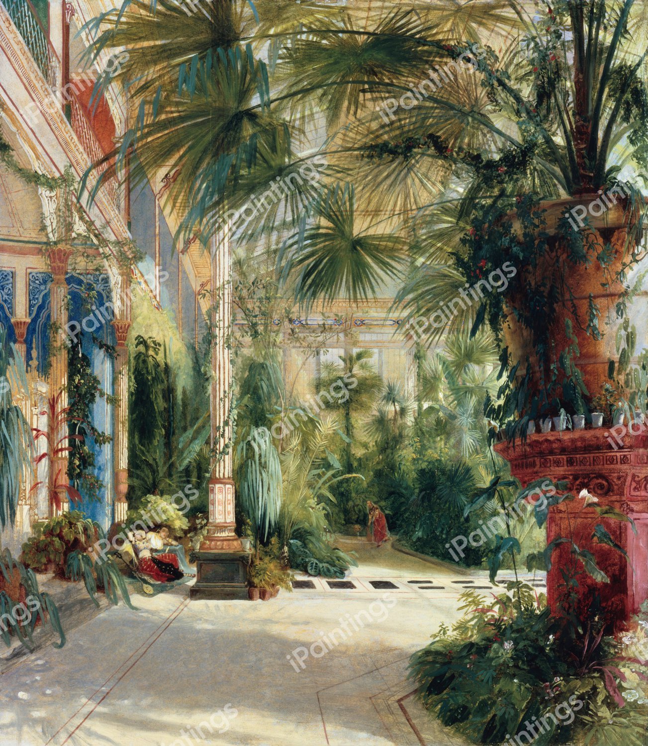 A Interior of a Palm House (Das Innere des Palmenhauses). The painting by Karl Blechen