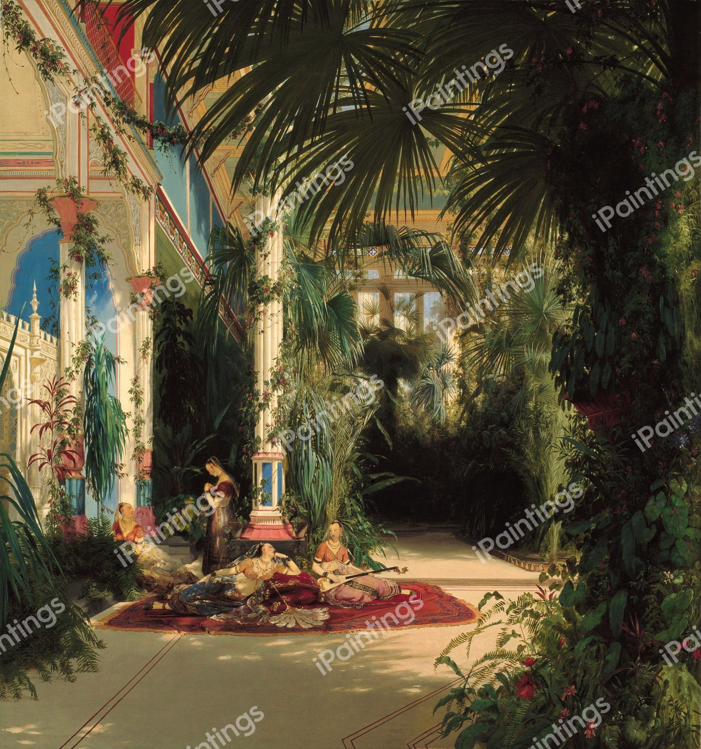 The Interior of the Palm House on the Pfaueninsel Near Potsdam. The painting by Karl Blechen