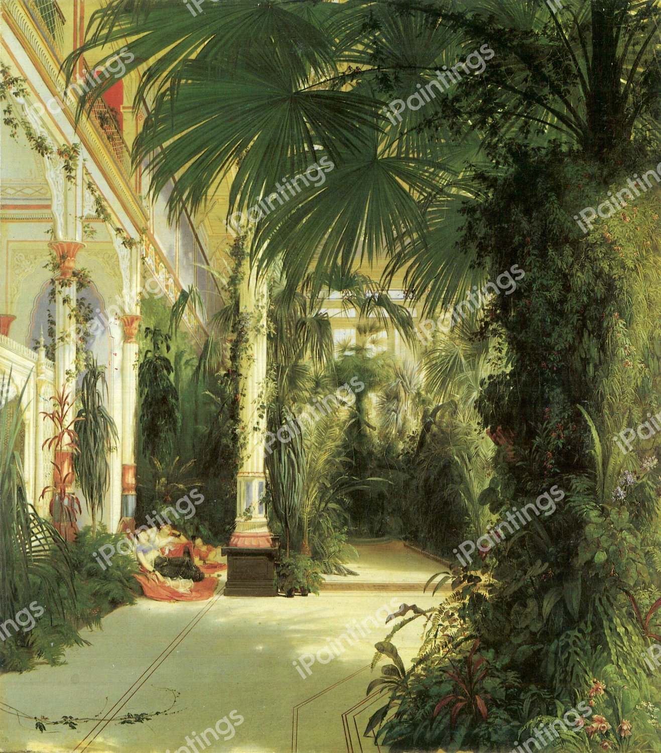 The Palm House of the Winter Palace in St. Petersburg. The painting by Karl Blechen
