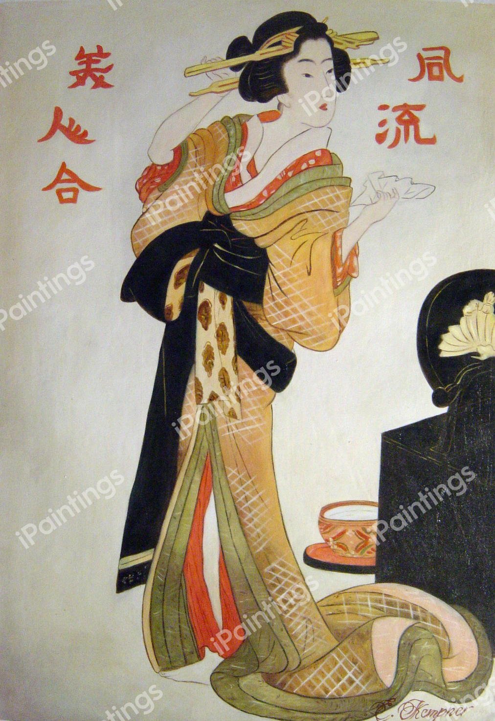 At The Dressing Table, From The Series-Encounters With Elegance. The painting by Kikukawa Eizan