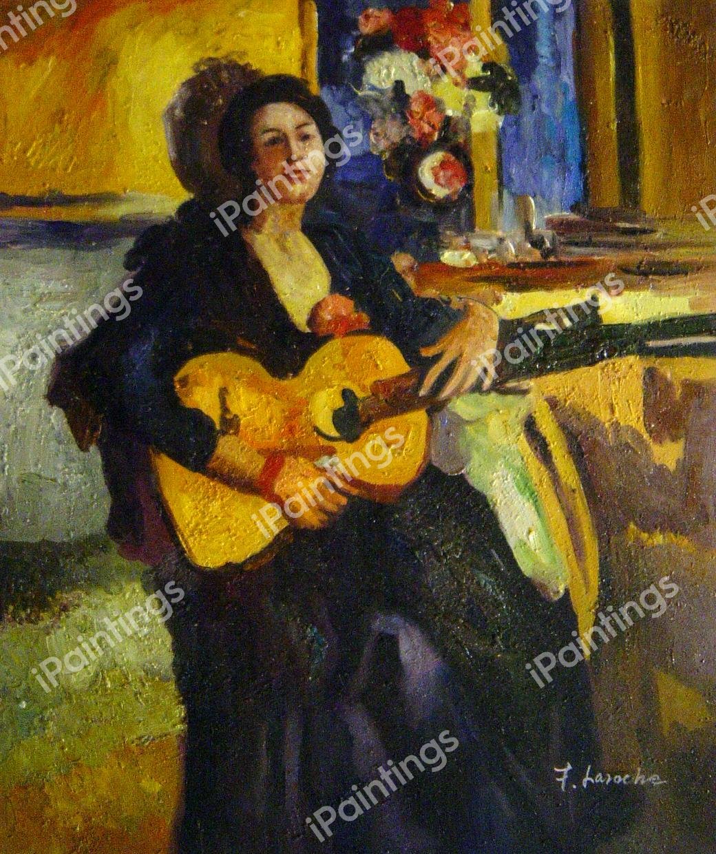 Lady With Guitar. The painting by Konstantin Korovin
