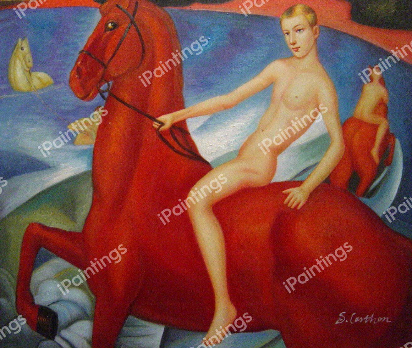 Bathing The Red Horse. The painting by Kuzma Petrov-Vodkin