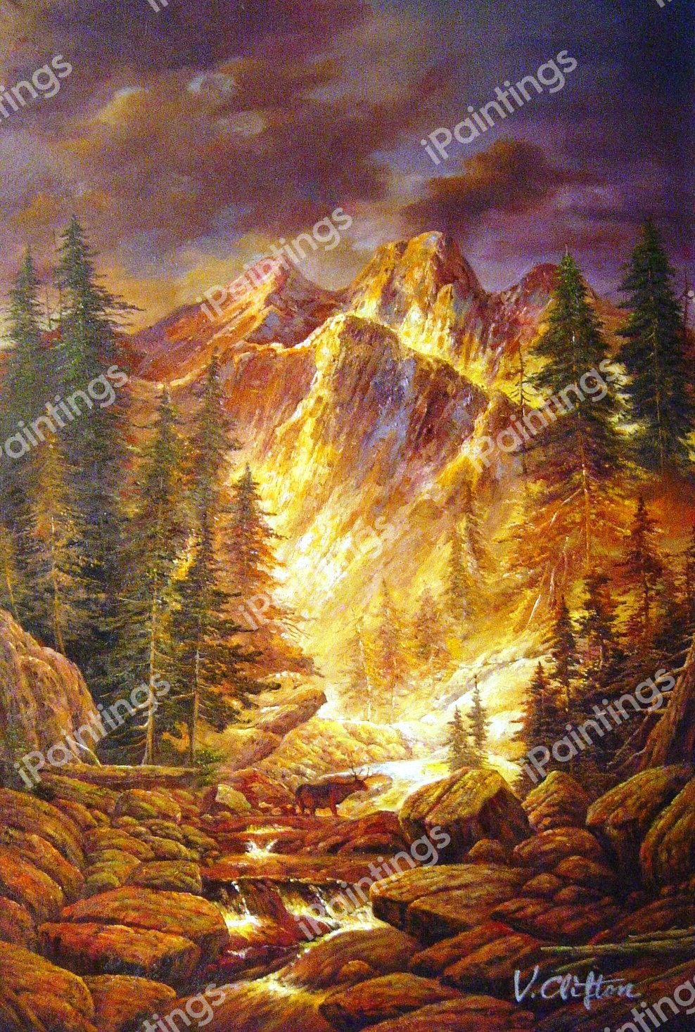 Deer In The Canyon. The painting by L. Jacobsen