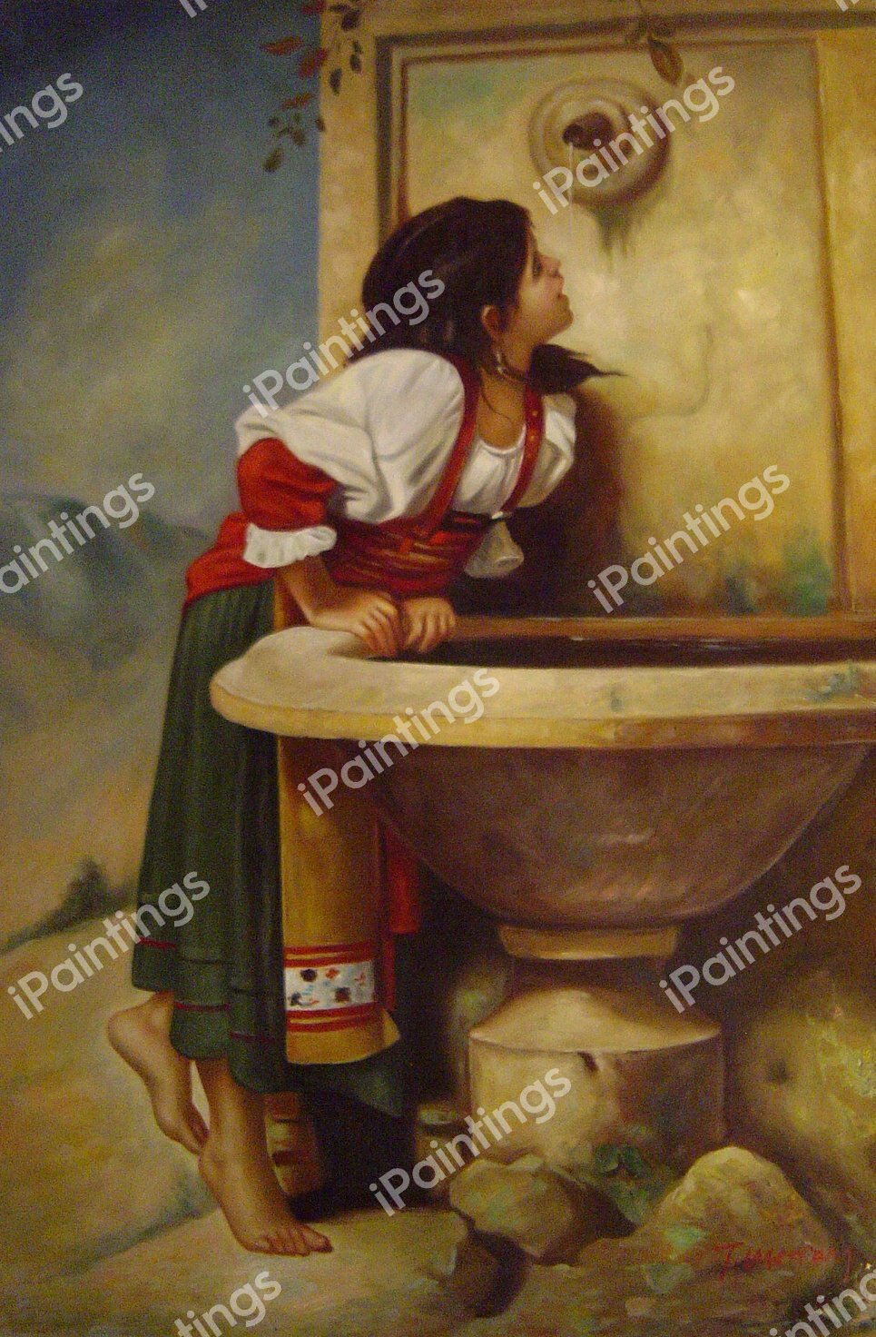 Girl At A Fountain. The painting by Leon Bonnat