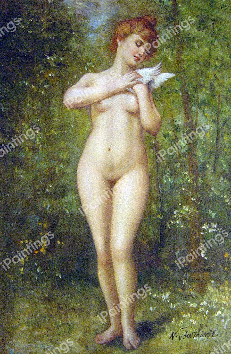 Venus With A Dove. The painting by Leon Jean Basile Perrault
