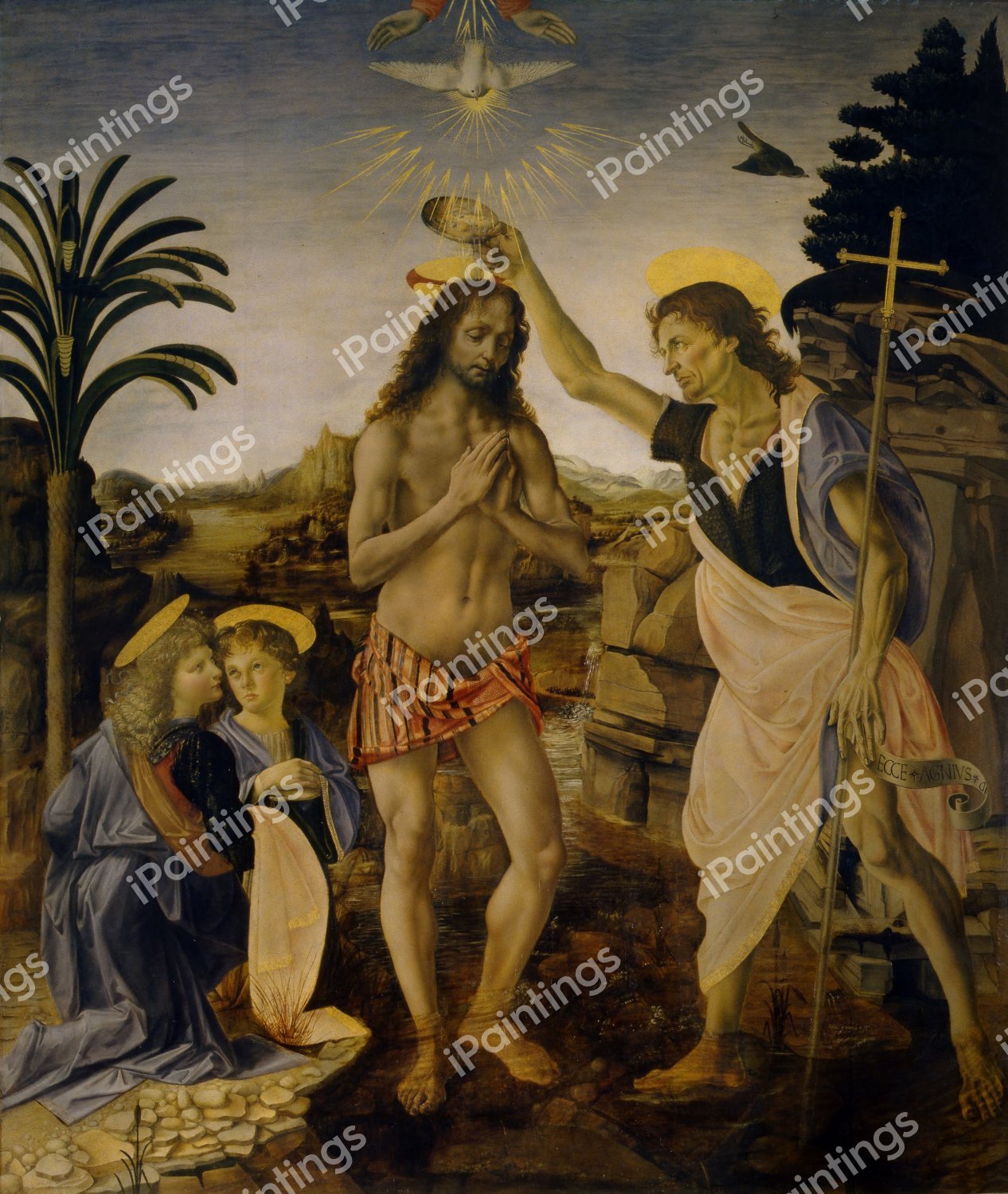Baptism of Christ. The painting by Leonardo Da Vinci