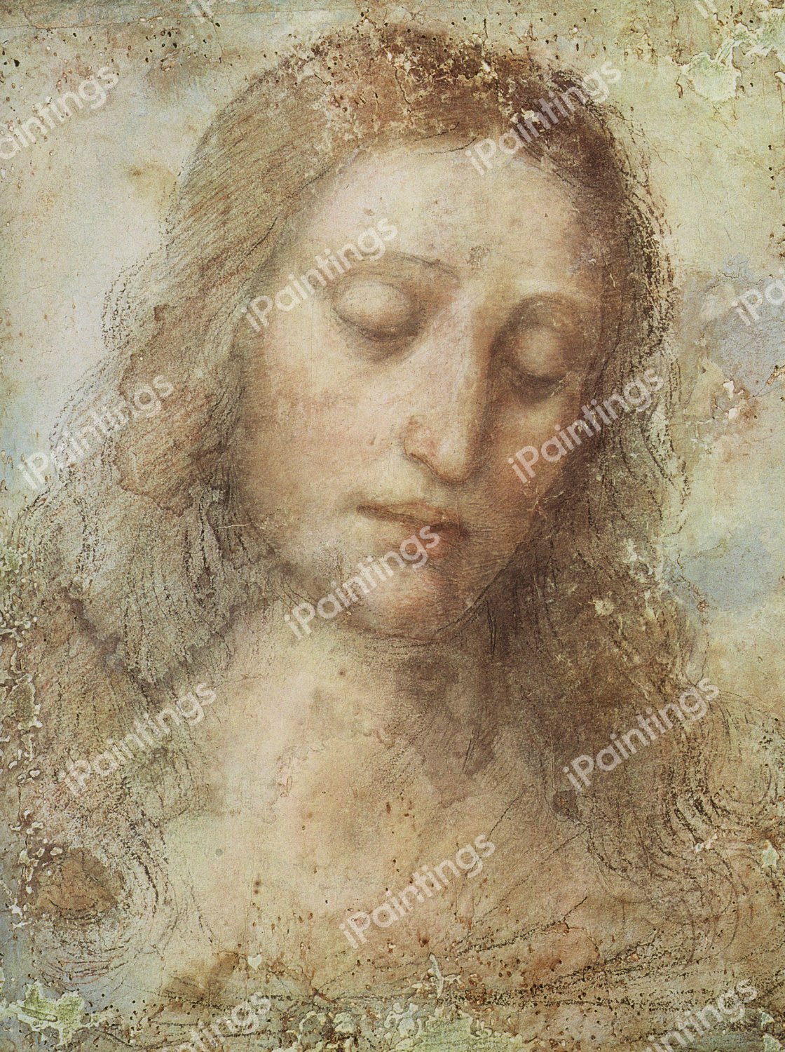 Head of Christ. The painting by Leonardo Da Vinci