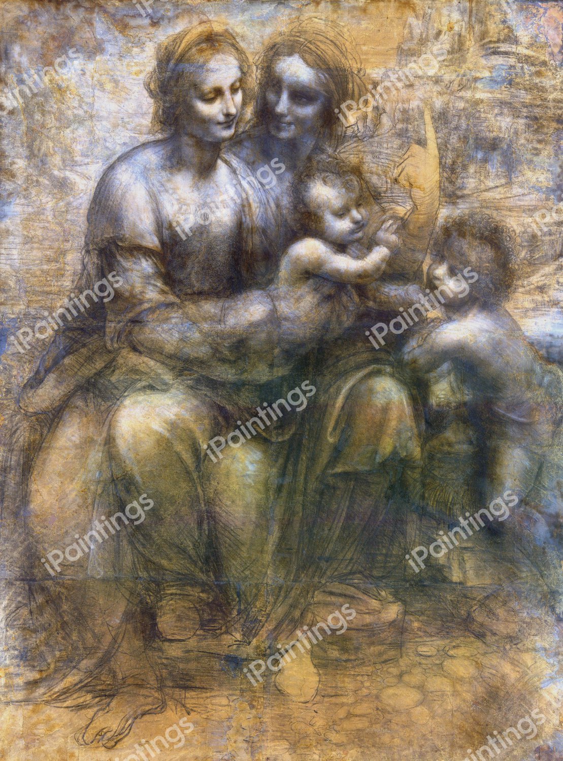 Virgin and Child with St. Anne and St. John the Baptist. The painting by Leonardo Da Vinci