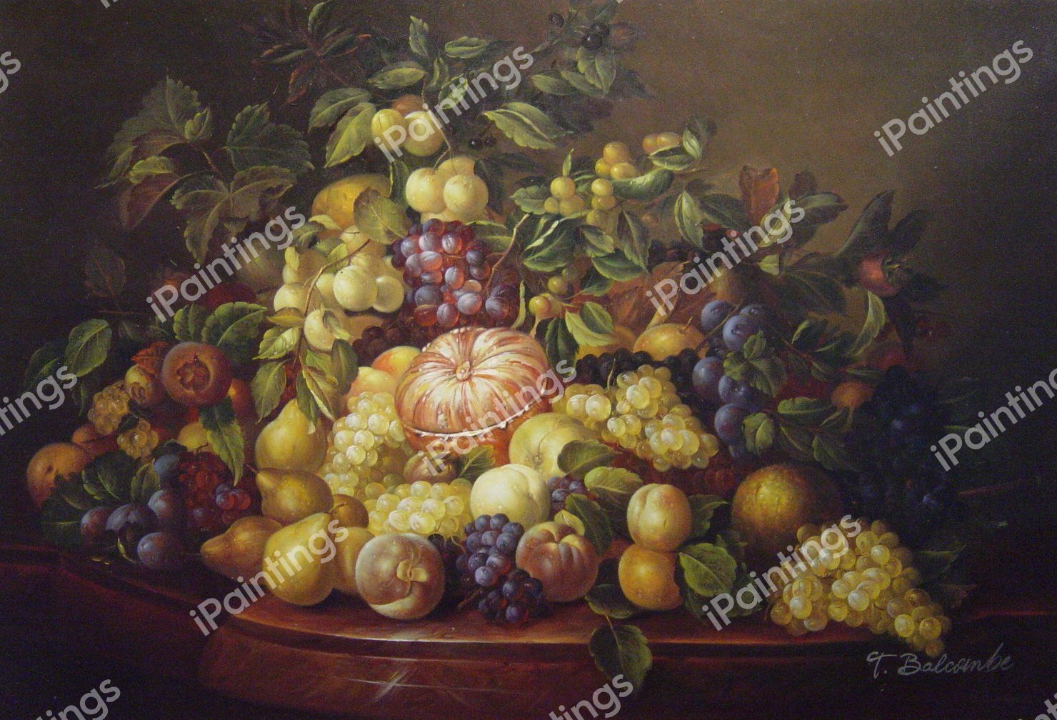 A Still Life Of Fruit On A Marble Ledge. The painting by Leopold Zinnogger