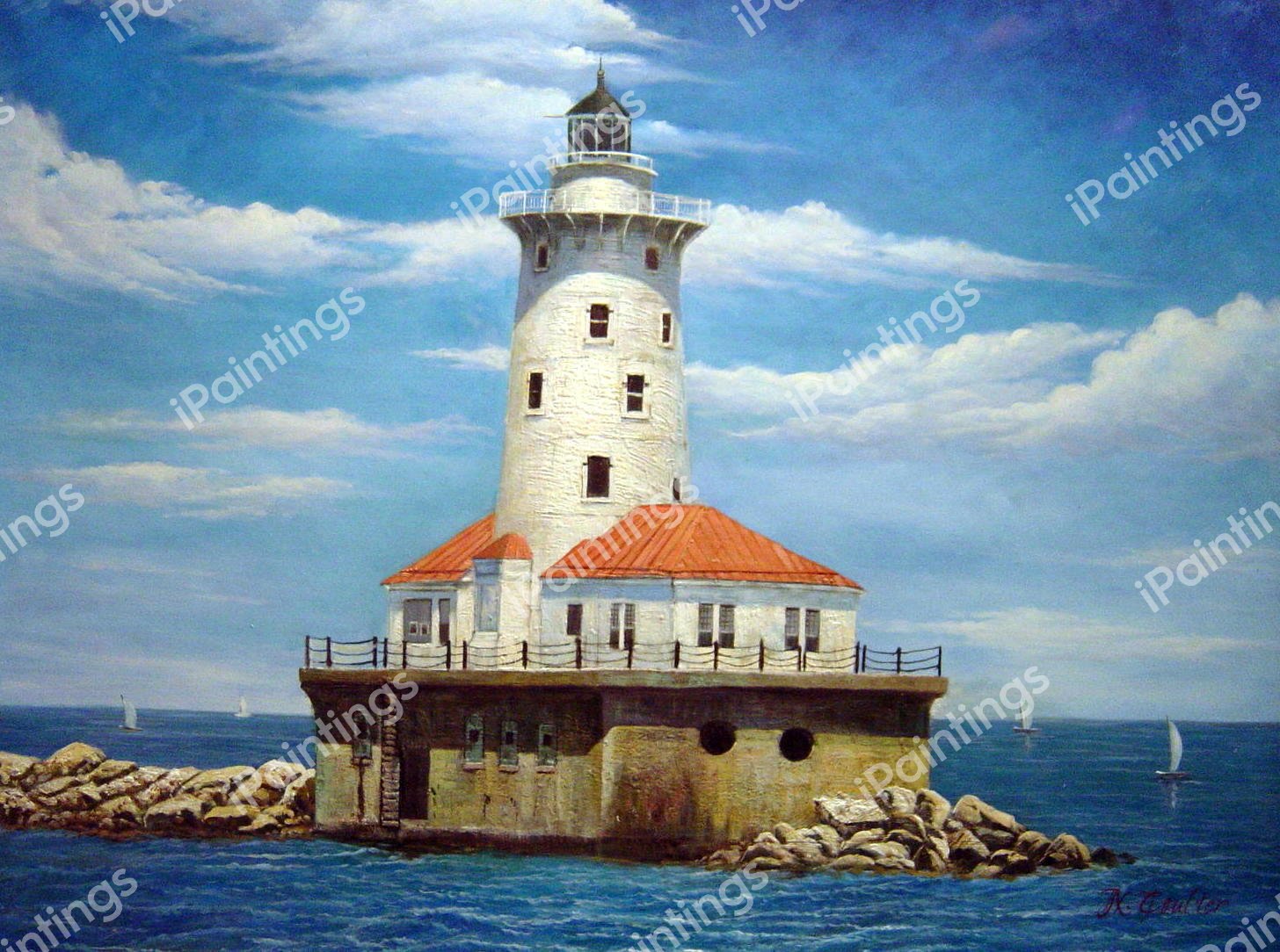 Lighthouse Off Chicago. The painting by Our Originals