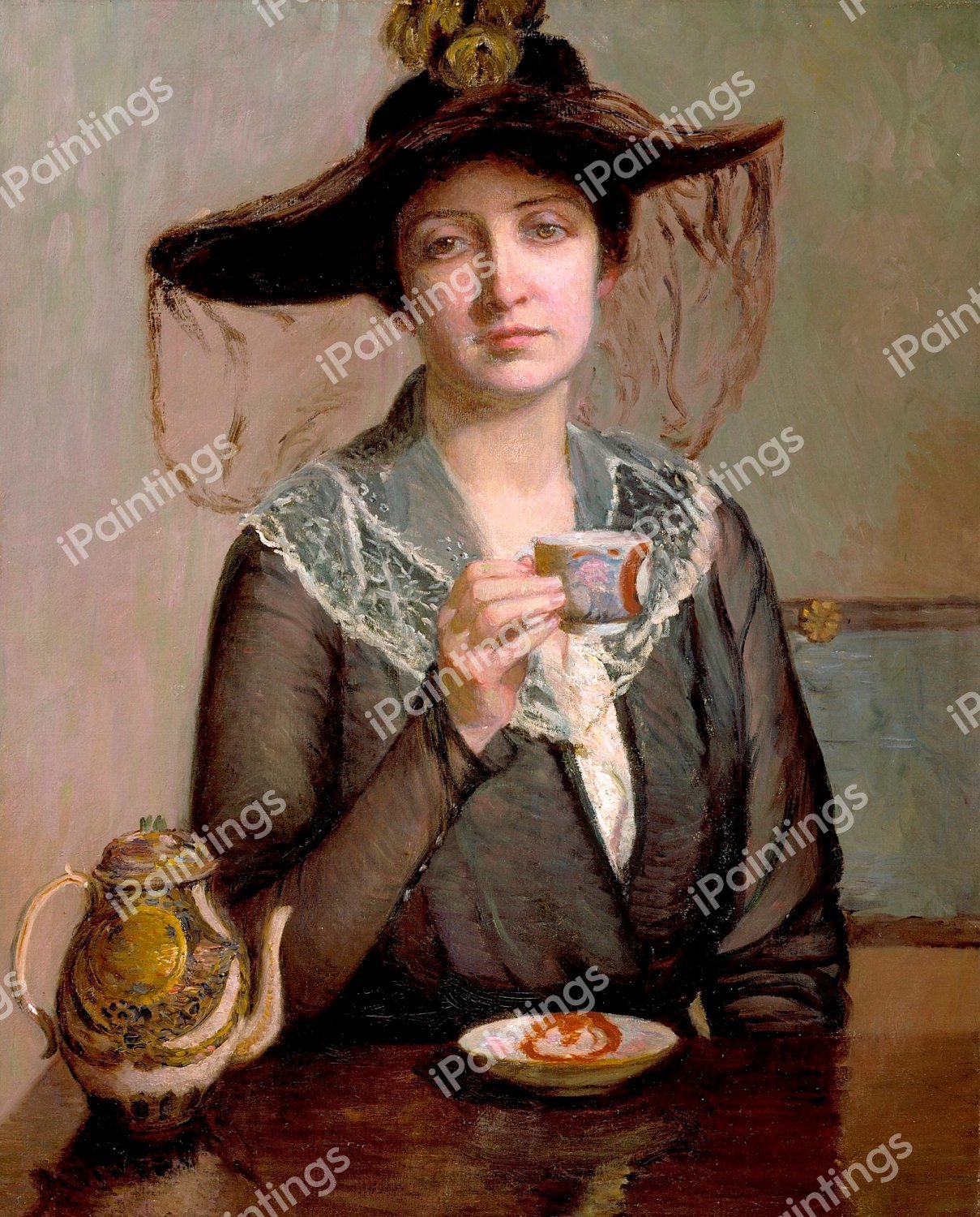 A Cup of Tea. The painting by Lilla Cabot Perry