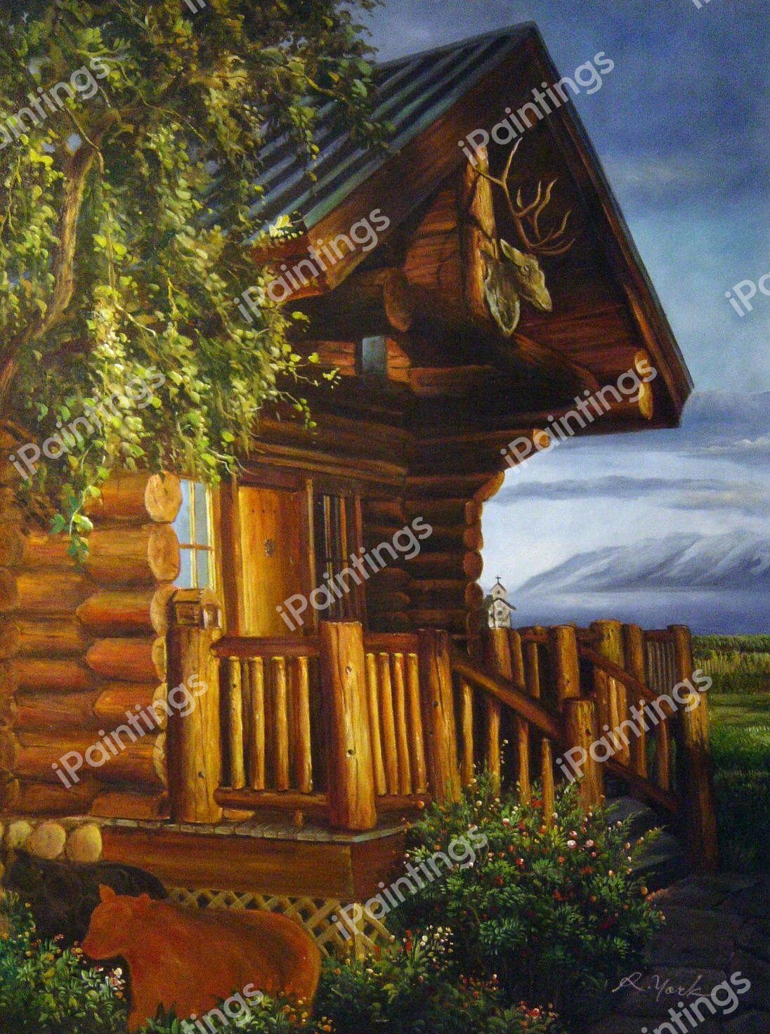 Log House In The Mountains. The painting by Our Originals