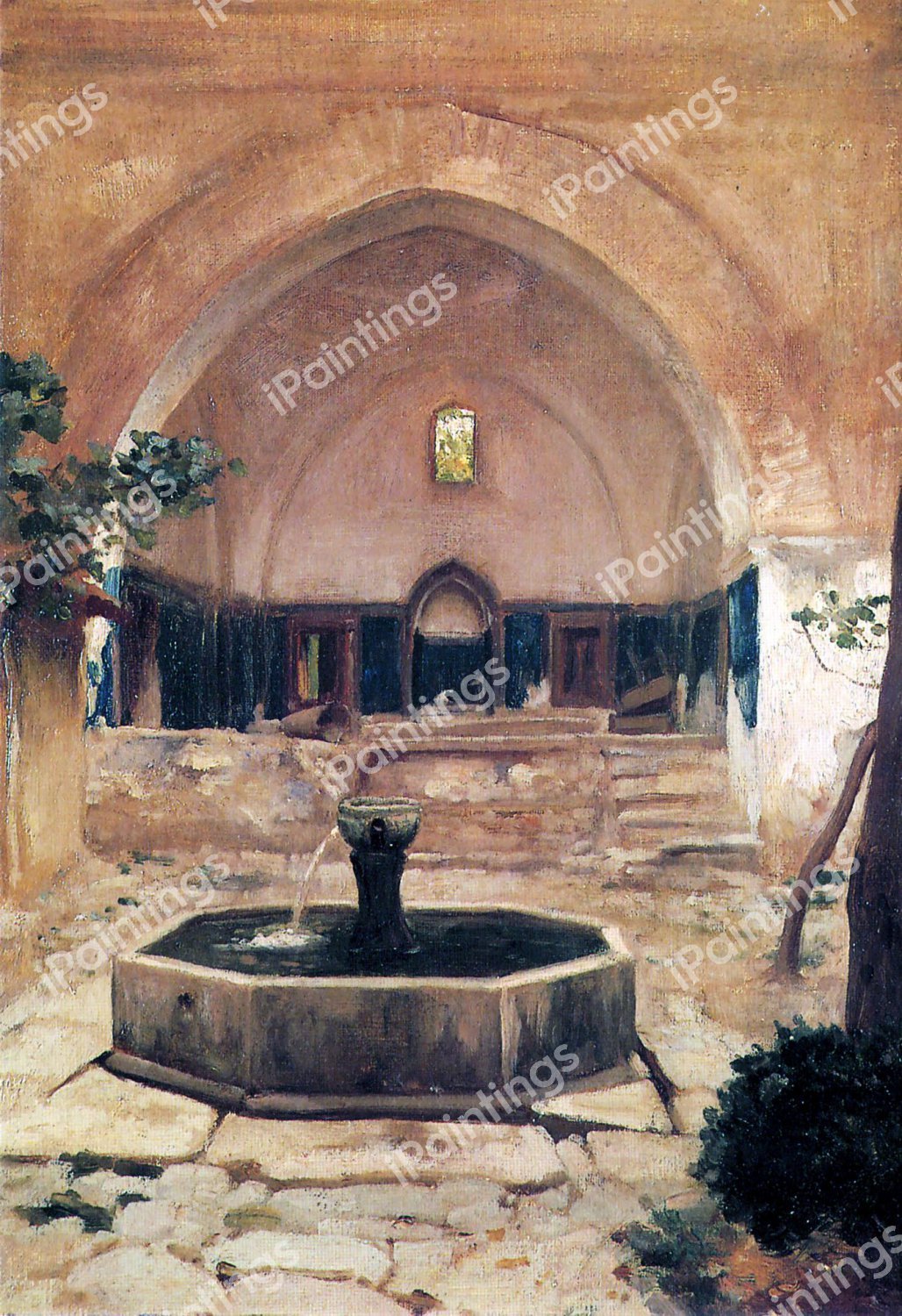 Courtyard of a Mosque at Broussa. The painting by Lord Frederic Leighton