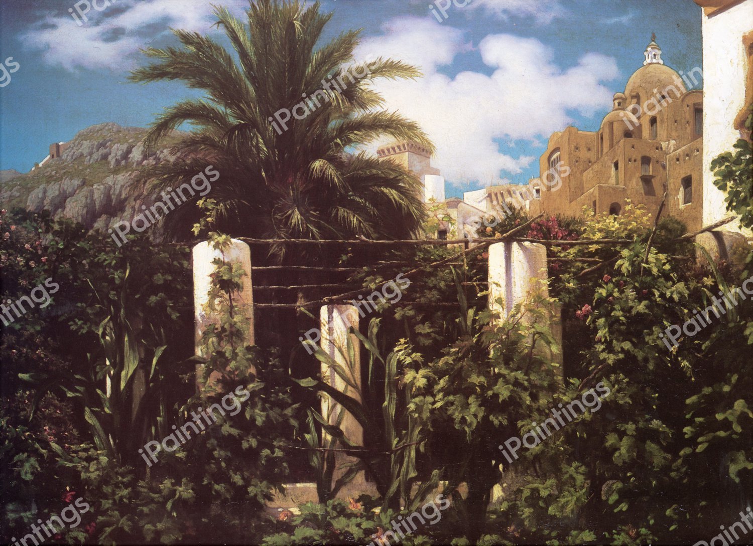 Garden of an Inn, Capri. The painting by Lord Frederic Leighton