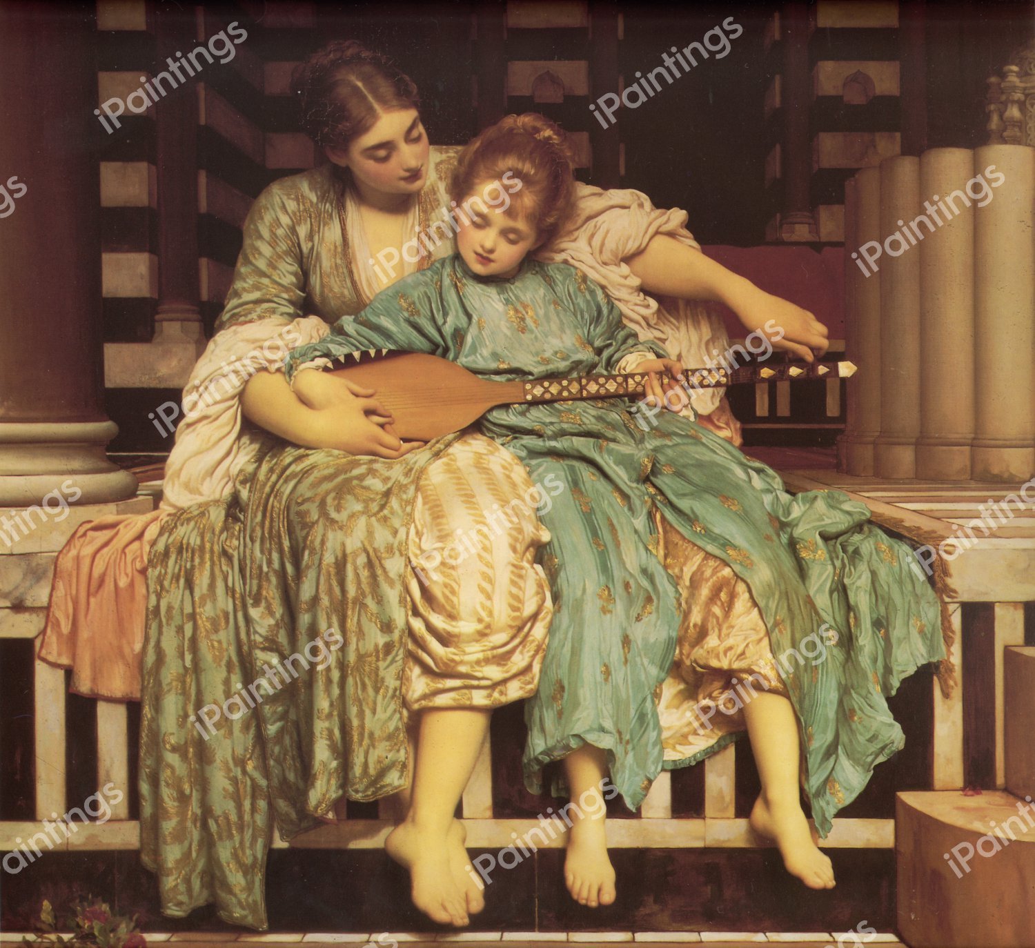 Music Lesson Painting by Lord Frederic Leighton Reproduction