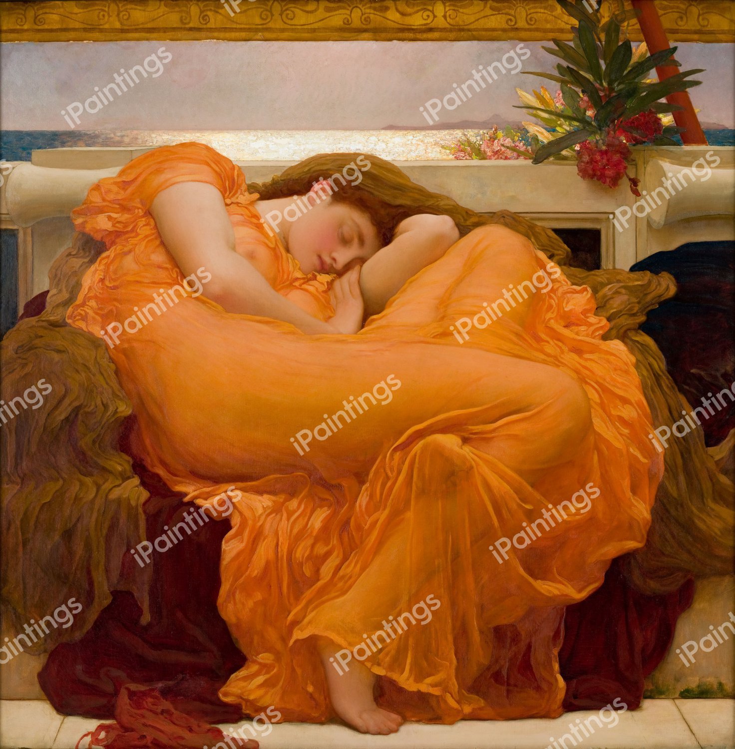 A Portrait of Flaming June. The painting by Lord Frederic Leighton