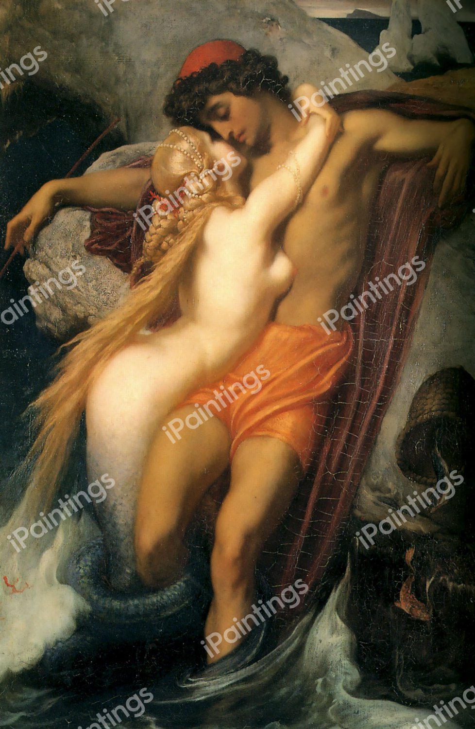 A Fisherman and the Syren. The painting by Lord Frederic Leighton