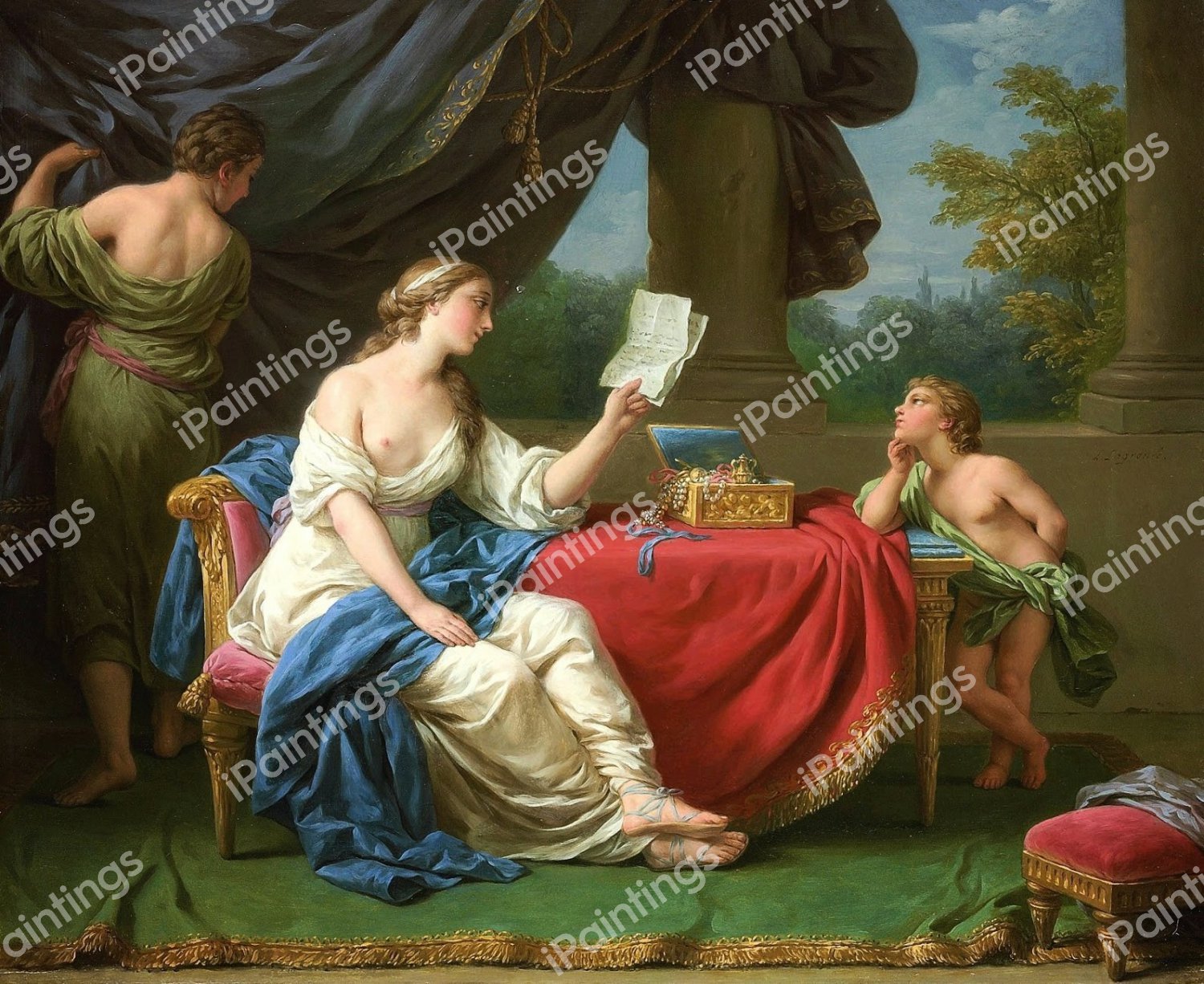 Penelope Reading a Letter from Odysseus. The painting by Louis Jean Francois Lagrenee