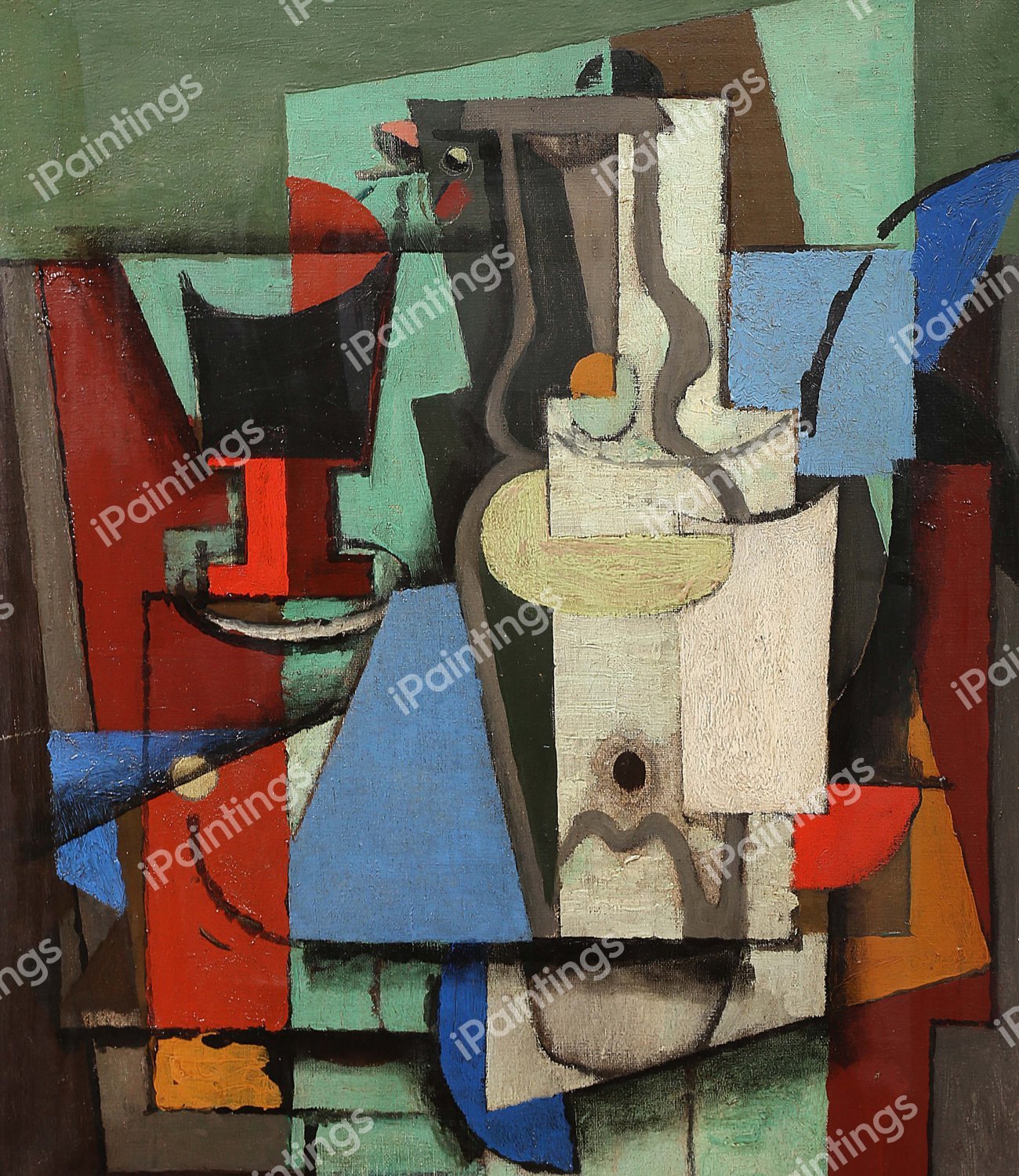 Glass and Bottle, 1914. The painting by Louis Marcoussis
