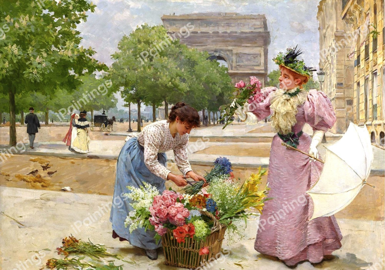 A Flower Seller on the Champ-Elysees, 1895. The painting by Louis Marie de Schryver