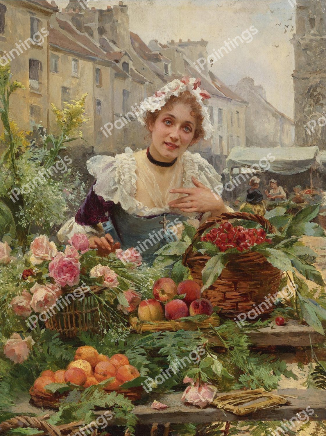 The Flower Seller, 1898. The painting by Louis Marie de Schryver