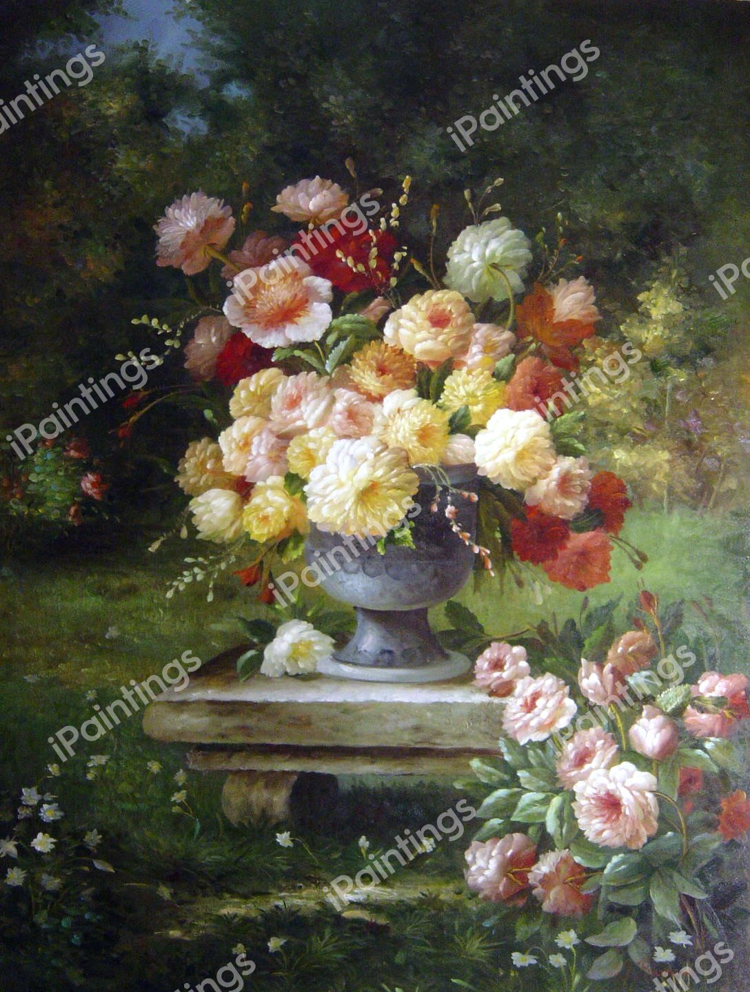 A Bouquet Of Peonies In A Wild Garden. The painting by Louis Marie Lemaire