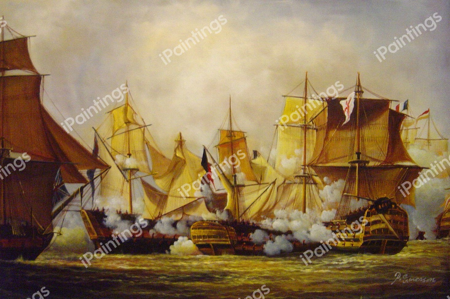 Scene Of The Battle Of Trafalgar. The painting by Louis Philippe Crepin