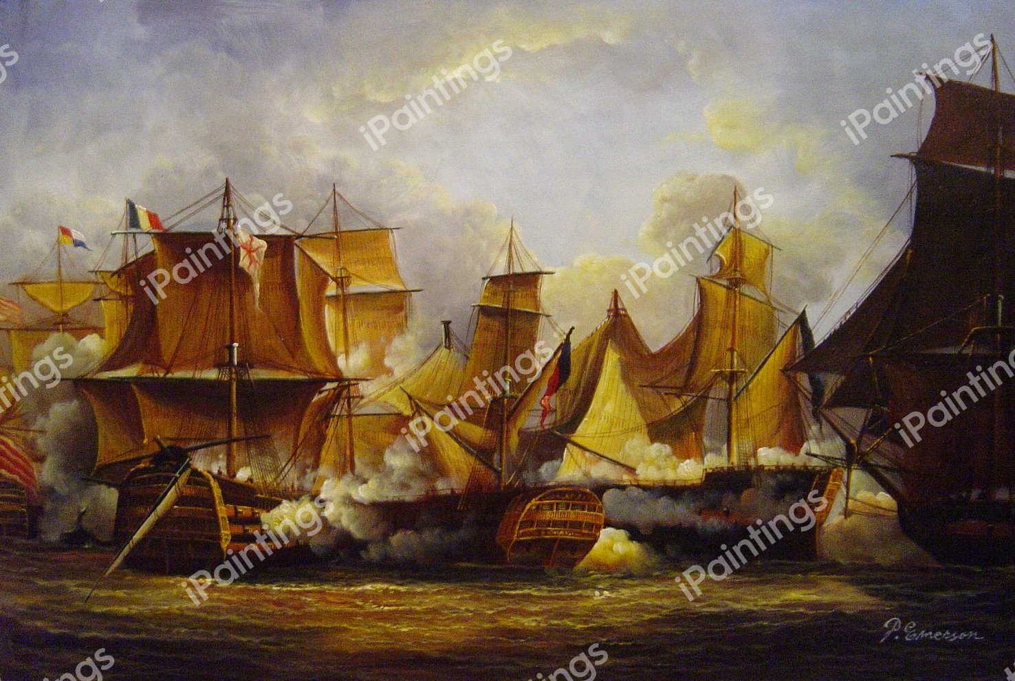 The Redoutable At The Battle Of Trafalgar. The painting by Louis Philippe Crepin