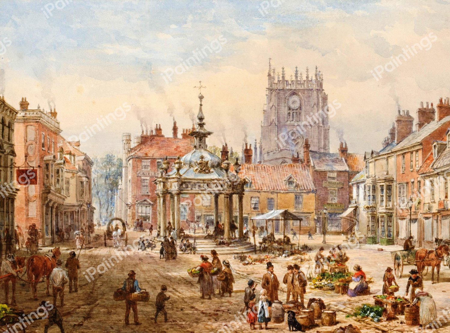 Market Cross. The painting by Louise Ingram Rayner