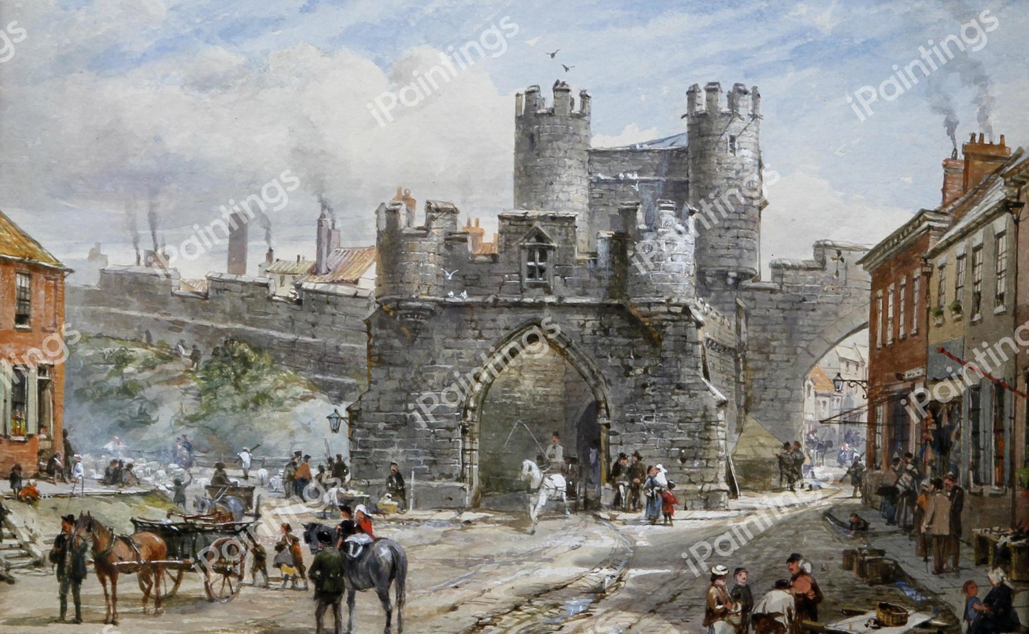 Walmgate Bar, York, 1888. The painting by Louise Ingram Rayner