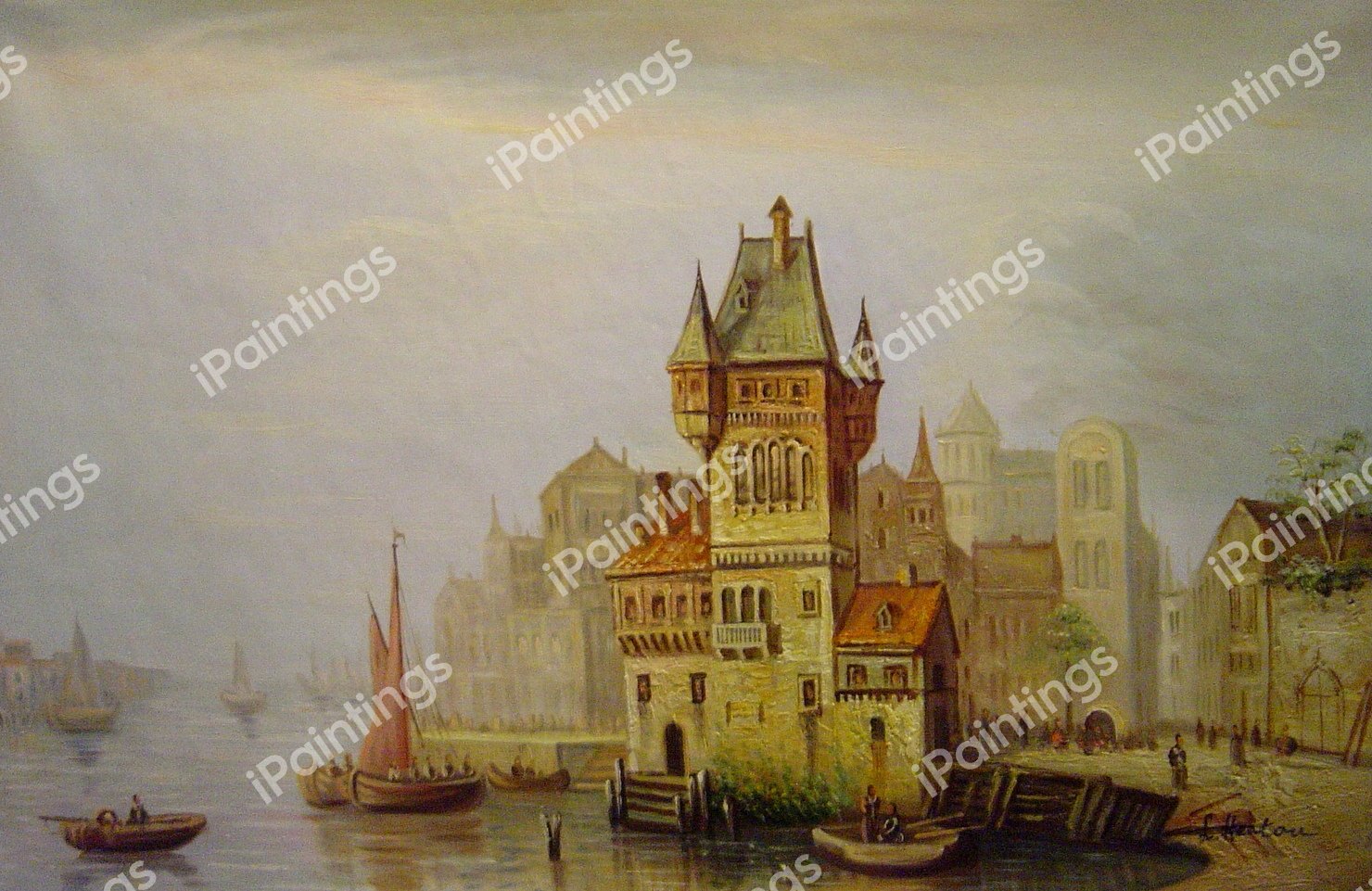 A View On The River Dordrecht. The painting by Ludwig Hermann