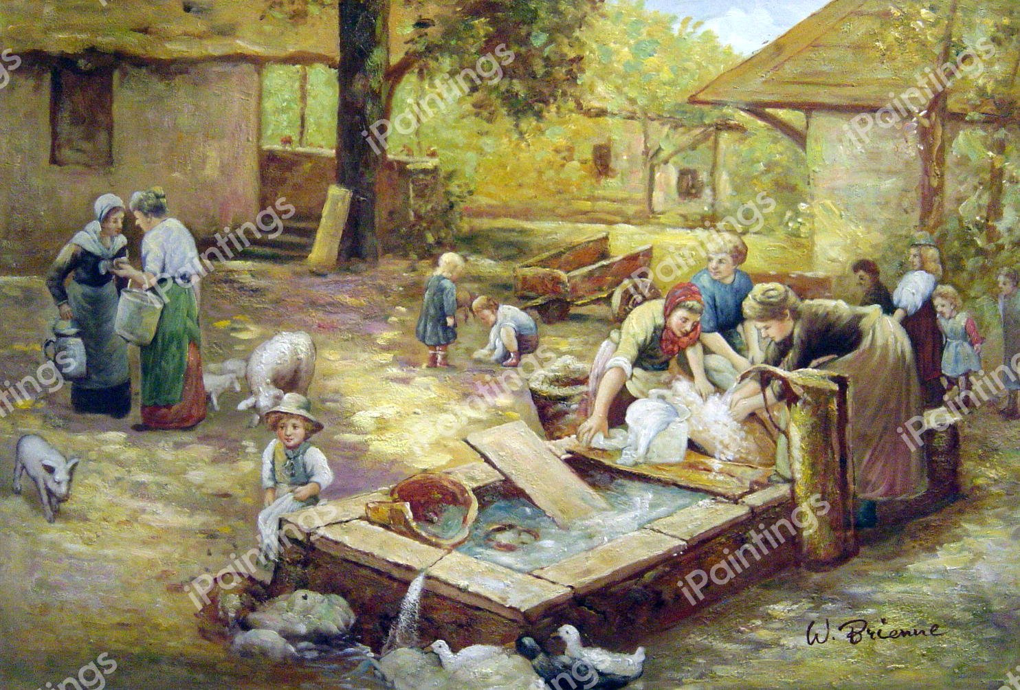 At The Washing Place. The painting by Luigi Chialiva