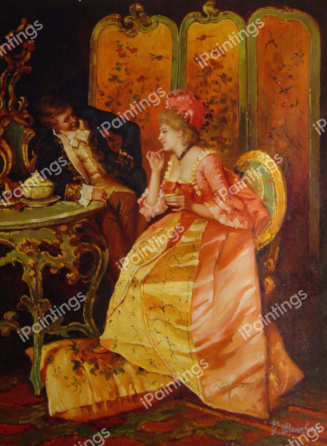 Flirtation. The painting by Luis Alvarez Catala