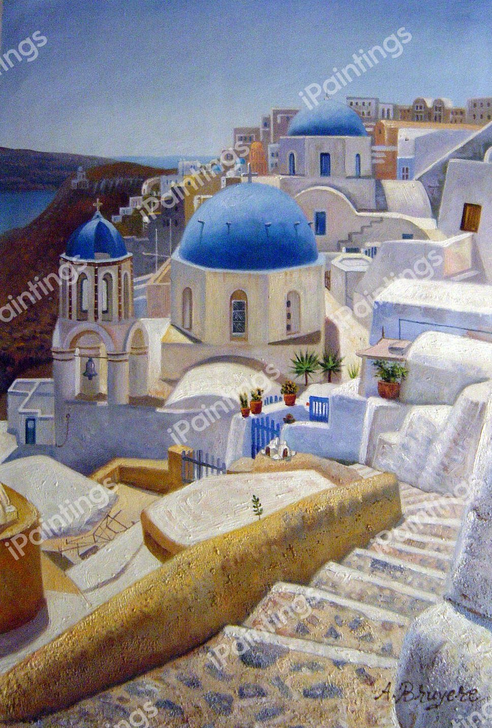 Magnificent Vista In Santorini. The painting by Our Originals