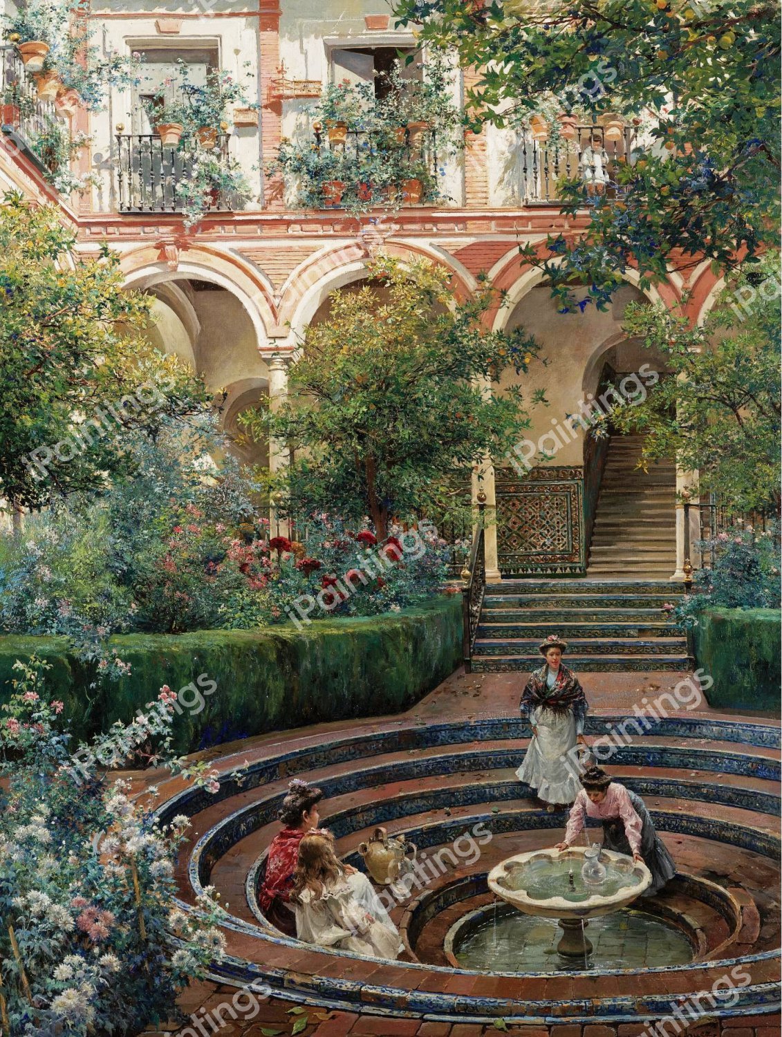 At the Villa Garden. The painting by Manuel Garcia Y Rodriguez